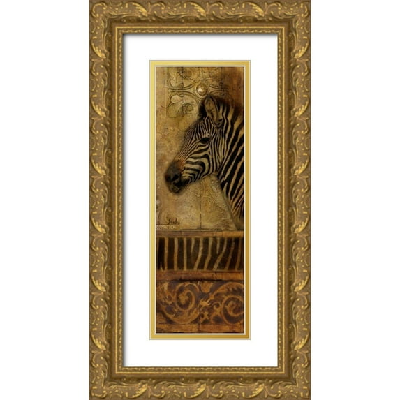 Pinto, Patricia 13x32 Gold Ornate Wood Framed with Double Matting Museum Art Print Titled - Elegant Safari Panel I-ZEBRA