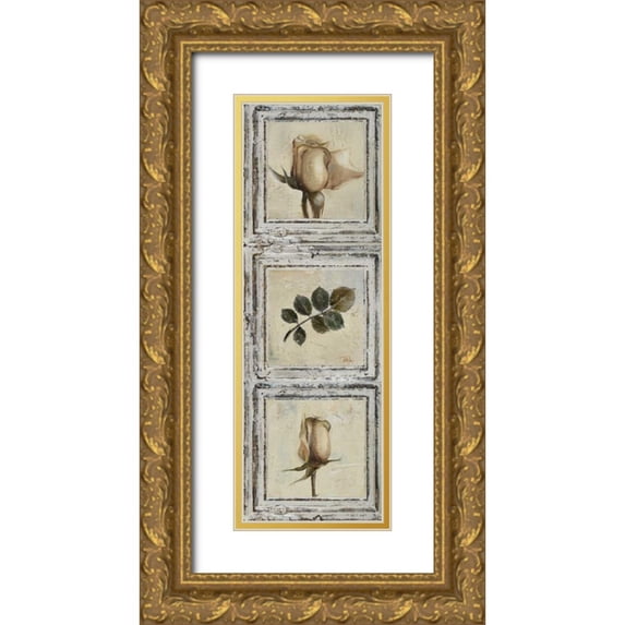 Pinto, Patricia 13x32 Gold Ornate Wood Framed with Double Matting Museum Art Print Titled - Flowers and Leaves III