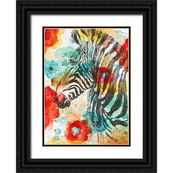 Pinto, Patricia 14x18 Black Ornate Wood Framed with Double Matting Museum Art Print Titled - Vibrant Zebra