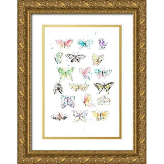 Pinto, Patricia 14x18 Gold Ornate Wood Framed with Double Matting Museum Art Print Titled - Butterfly Pattern