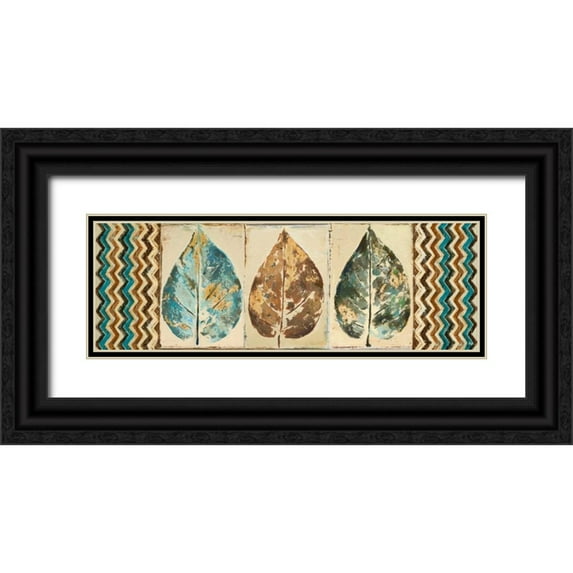 Pinto, Patricia 14x7 Black Ornate Wood Framed with Double Matting Museum Art Print Titled - Chevron Leaves Panel I