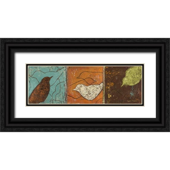 Pinto, Patricia 14x7 Black Ornate Wood Framed with Double Matting Museum Art Print Titled - Lovely Birds I