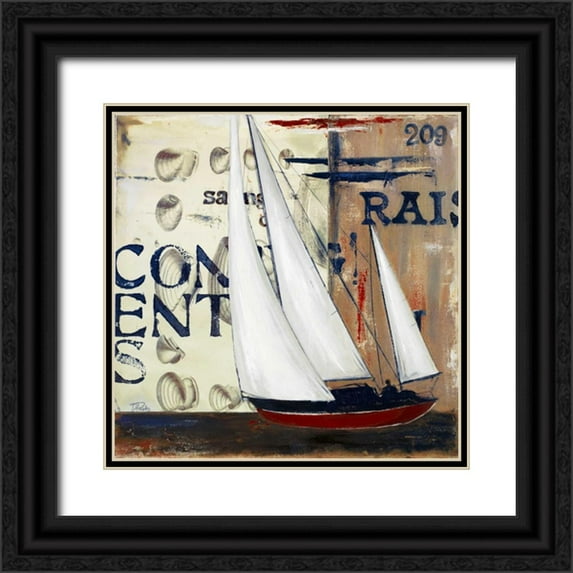 Pinto, Patricia 15x15 Black Ornate Wood Framed with Double Matting Museum Art Print Titled - Blue Sailing Race Border II