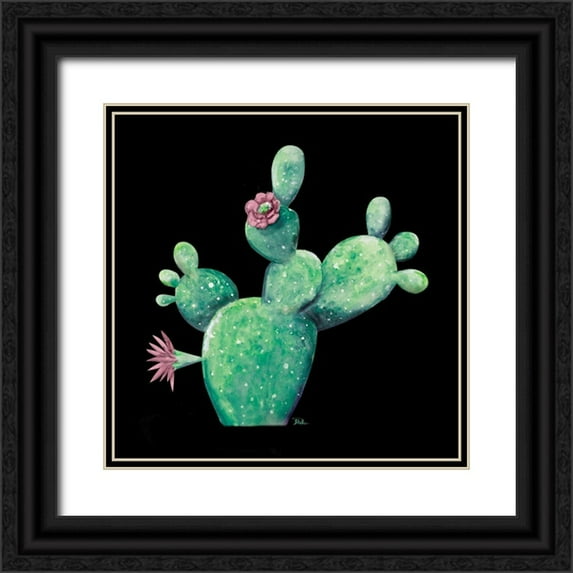 Pinto, Patricia 15x15 Black Ornate Wood Framed with Double Matting Museum Art Print Titled - Cactus in Bloom on Black I