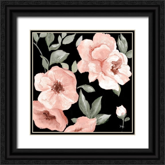 Pinto, Patricia 15x15 Black Ornate Wood Framed with Double Matting Museum Art Print Titled - Dusty Rose on Black I