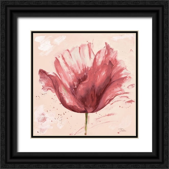 Pinto, Patricia 15x15 Black Ornate Wood Framed with Double Matting Museum Art Print Titled - Flower in Pink