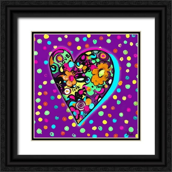 Pinto, Patricia 15x15 Black Ornate Wood Framed with Double Matting Museum Art Print Titled - Neon Hearts of Love I