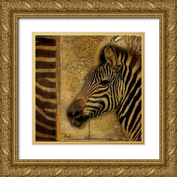 Pinto, Patricia 15x15 Gold Ornate Wood Framed with Double Matting Museum Art Print Titled - Elegant Safari I - Zebra