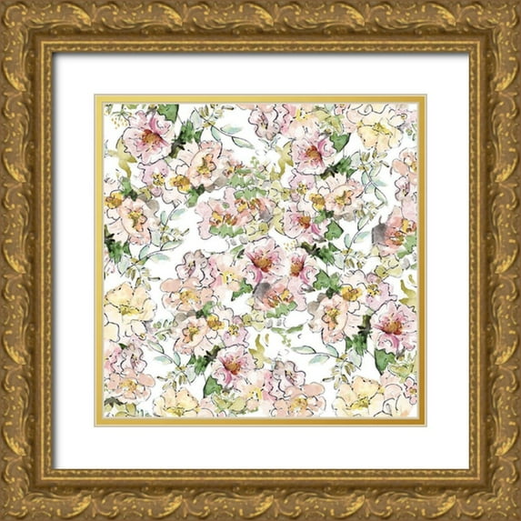 Pinto, Patricia 15x15 Gold Ornate Wood Framed with Double Matting Museum Art Print Titled - Floral Fabric Pattern