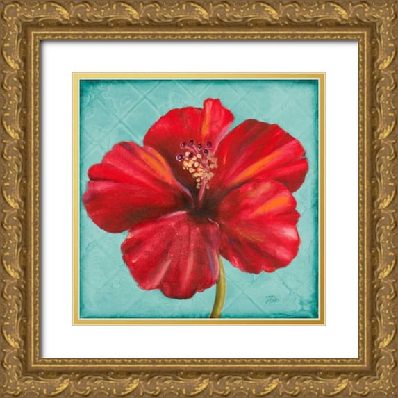 Pinto, Patricia 15x15 Gold Ornate Wood Framed with Double Matting Museum Art Print Titled - Joyful Hibiscus