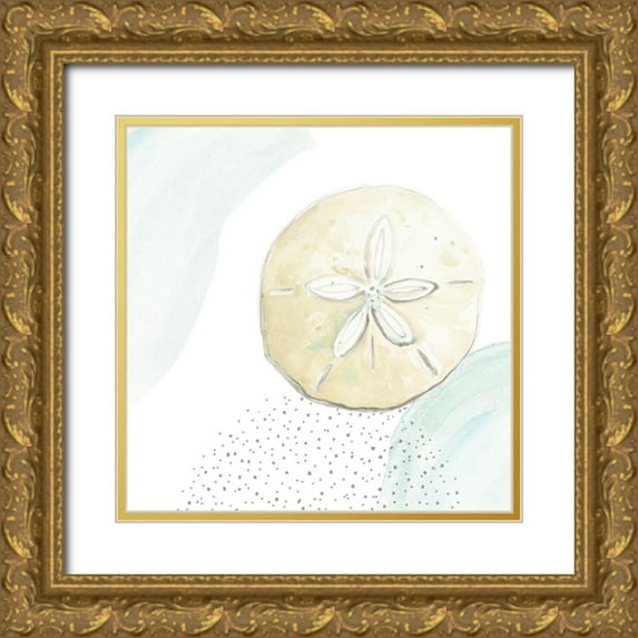 Pinto, Patricia 15x15 Gold Ornate Wood Framed with Double Matting Museum Art Print Titled - Turquoise Ocean Sand Dollar