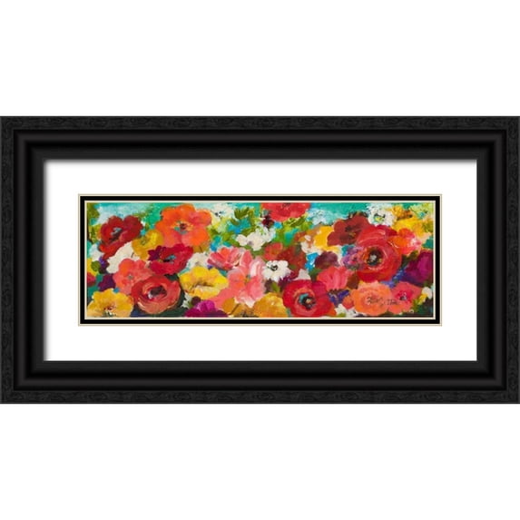 Pinto, Patricia 18x9 Black Ornate Wood Framed with Double Matting Museum Art Print Titled - Cheerful Flowers