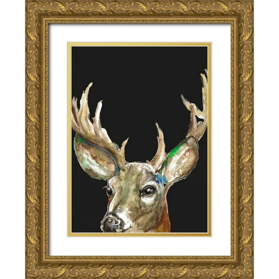 Pinto, Patricia 19x24 Gold Ornate Wood Framed with Double Matting Museum Art Print Titled - Deer On Black