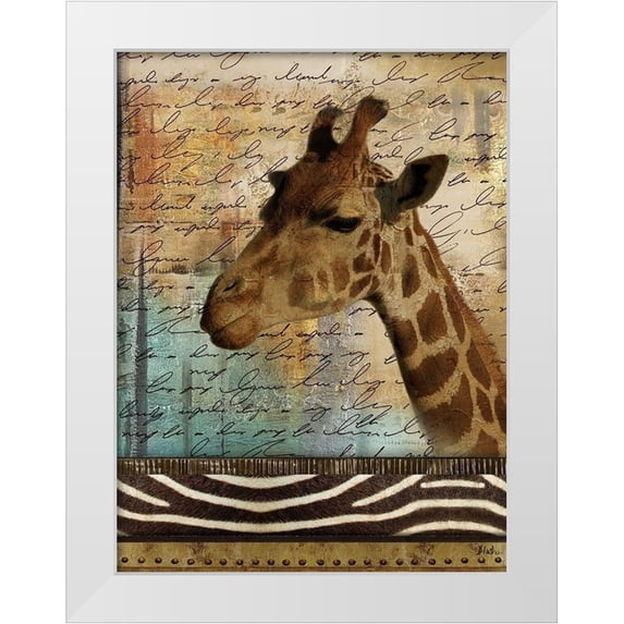 Pinto, Patricia 19x24 White Modern Wood Framed Museum Art Print Titled - Madagascar Safari with Blue I (Giraffe)