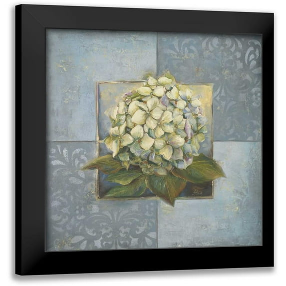 Pinto, Patricia 20x20 Black Modern Framed Museum Art Print Titled - Hydrangeas on Blue I
