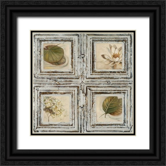 Pinto, Patricia 20x20 Black Ornate Wood Framed with Double Matting Museum Art Print Titled - Flowers and Leaves II