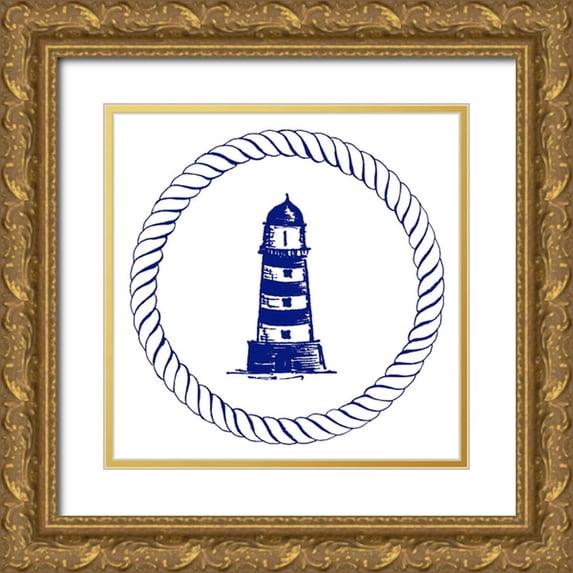Pinto, Patricia 20x20 Gold Ornate Wood Framed with Double Matting Museum Art Print Titled - Blue Nautical Circle II