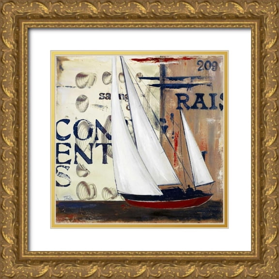 Pinto, Patricia 20x20 Gold Ornate Wood Framed with Double Matting Museum Art Print Titled - Blue Sailing Race Border II