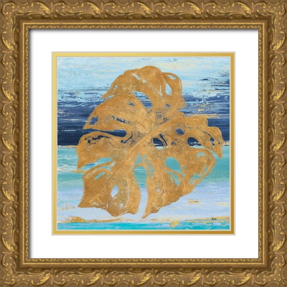 Pinto, Patricia 20x20 Gold Ornate Wood Framed with Double Matting Museum Art Print Titled - Gold and Teal Leaf Palm II