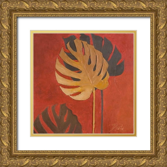 Pinto, Patricia 20x20 Gold Ornate Wood Framed with Double Matting Museum Art Print Titled - My Fashion Leaves on Red I