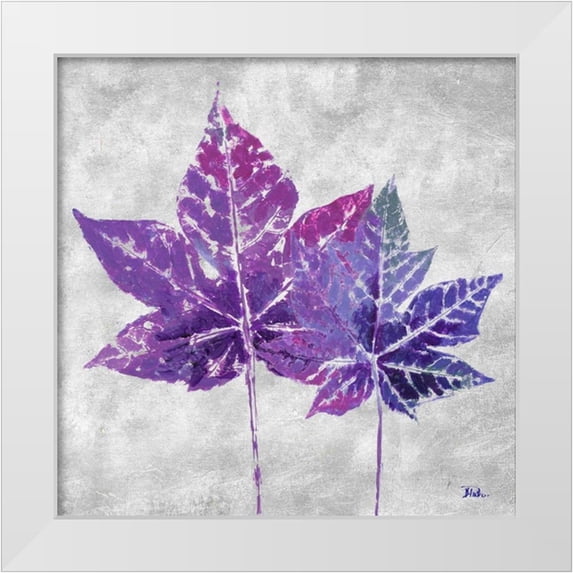 Pinto, Patricia 20x20 White Modern Wood Framed Museum Art Print Titled - The Purple Leaves on Silver I