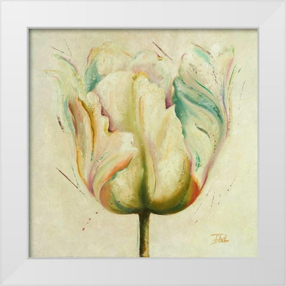 Pinto, Patricia 20x20 White Modern Wood Framed Museum Art Print Titled - White Double Tulips I