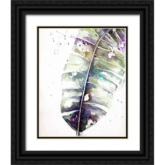 Pinto, Patricia 20x24 Black Ornate Wood Framed with Double Matting Museum Art Print Titled - Watercolor Plantain Leaves with Purple II