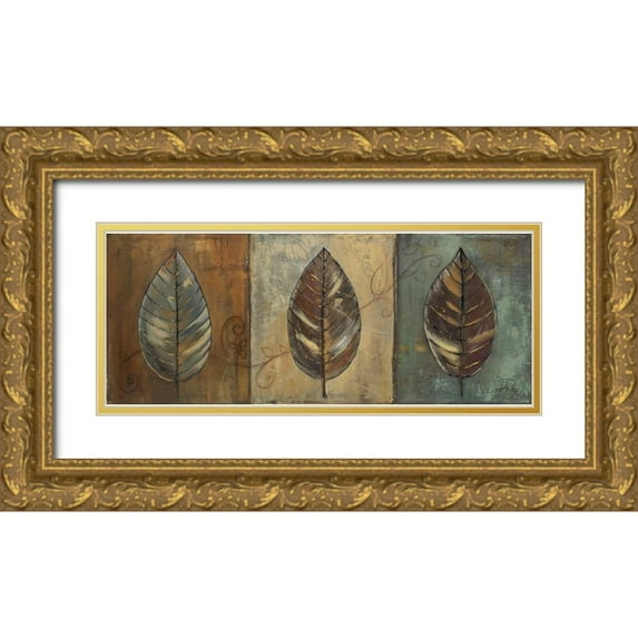 Pinto, Patricia 24x12 Gold Ornate Wood Framed with Double Matting Museum Art Print Titled - New Leaf Panel II