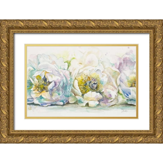 Pinto, Patricia 24x17 Gold Ornate Wood Framed with Double Matting Museum Art Print Titled - The Three Peonies