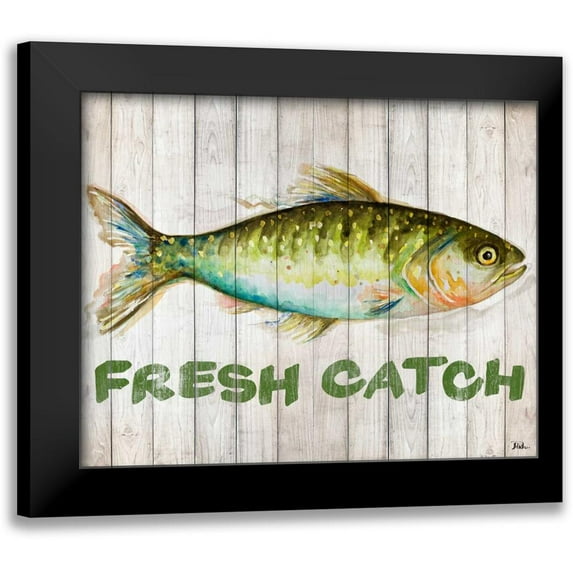 Pinto, Patricia 24x20 Black Modern Framed Museum Art Print Titled - Watercolor Fish on Wood II