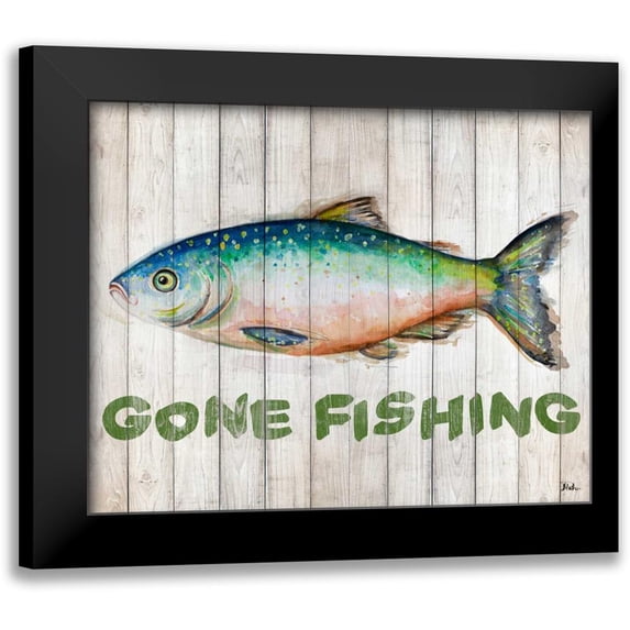 Pinto, Patricia 24x20 Black Modern Framed Museum Art Print Titled - Watercolor Fish on Wood I