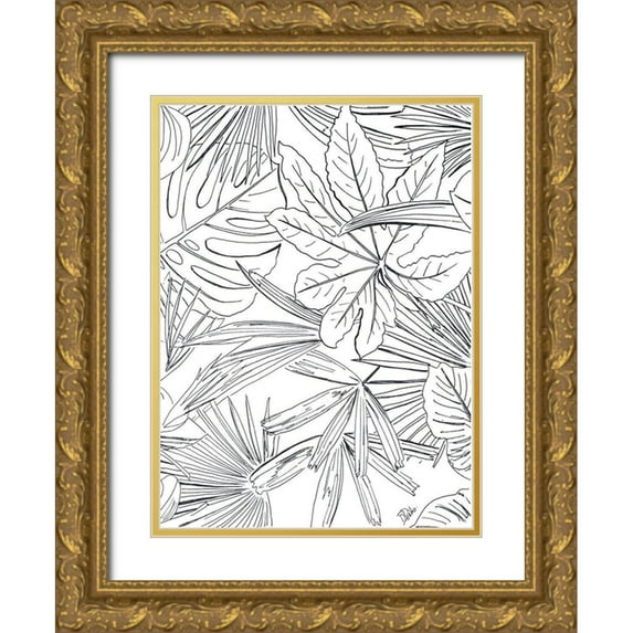 Pinto, Patricia 25x32 Gold Ornate Wood Framed with Double Matting Museum Art Print Titled - Tropical Leaves