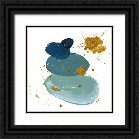 Pinto, Patricia 26x26 Black Ornate Wood Framed with Double Matting Museum Art Print Titled - Blue Stones Square