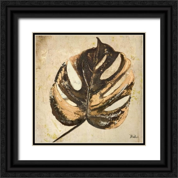 Pinto, Patricia 26x26 Black Ornate Wood Framed with Double Matting Museum Art Print Titled - Gold Contemporary Leaves II