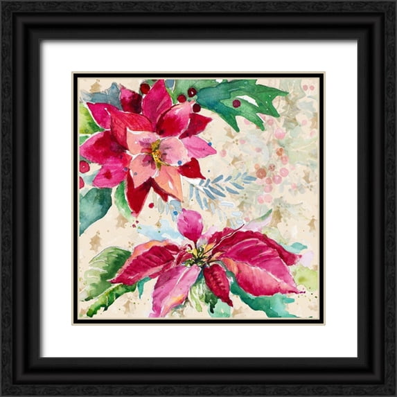 Pinto, Patricia 26x26 Black Ornate Wood Framed with Double Matting Museum Art Print Titled - Holiday Poinsettia I