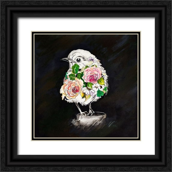 Pinto, Patricia 26x26 Black Ornate Wood Framed with Double Matting Museum Art Print Titled - The Floral Bird I