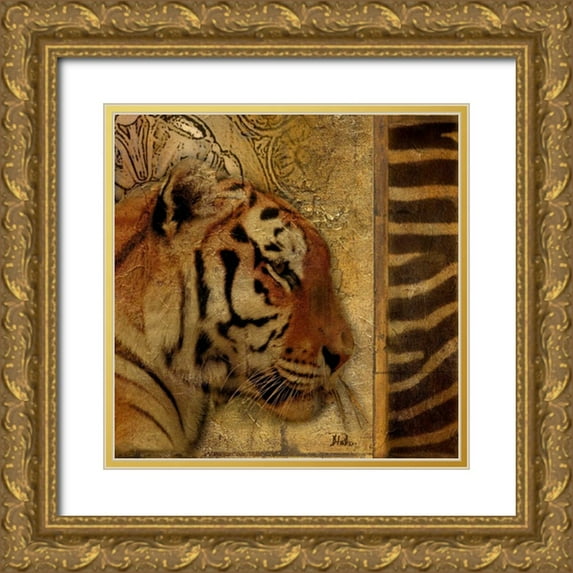 Pinto, Patricia 26x26 Gold Ornate Wood Framed with Double Matting Museum Art Print Titled - Elegant Safari II - Tiger