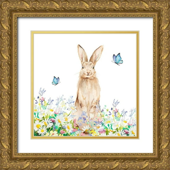 Pinto, Patricia 26x26 Gold Ornate Wood Framed with Double Matting Museum Art Print Titled - Spring Brown Bunny