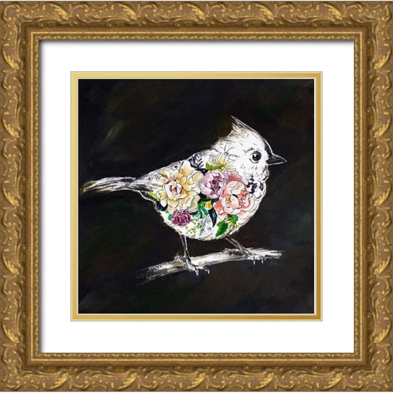 Pinto, Patricia 26x26 Gold Ornate Wood Framed with Double Matting Museum Art Print Titled - The Floral Bird II