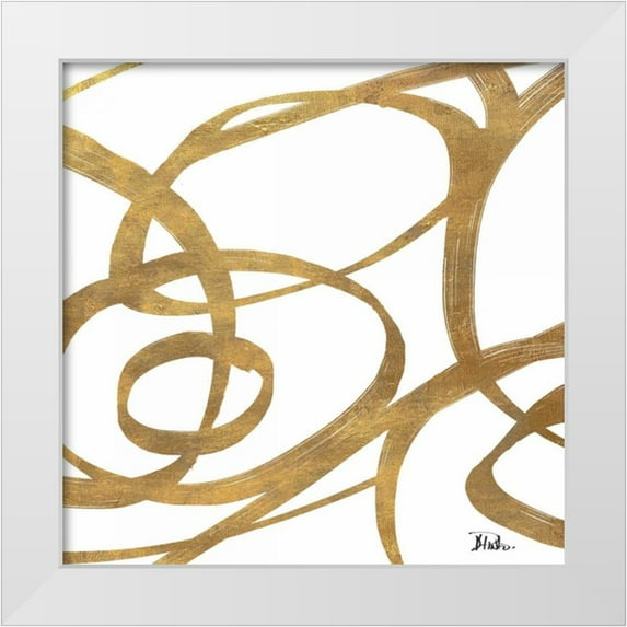 Pinto, Patricia 26x26 White Modern Wood Framed Museum Art Print Titled - Golden Swirls Square Border I