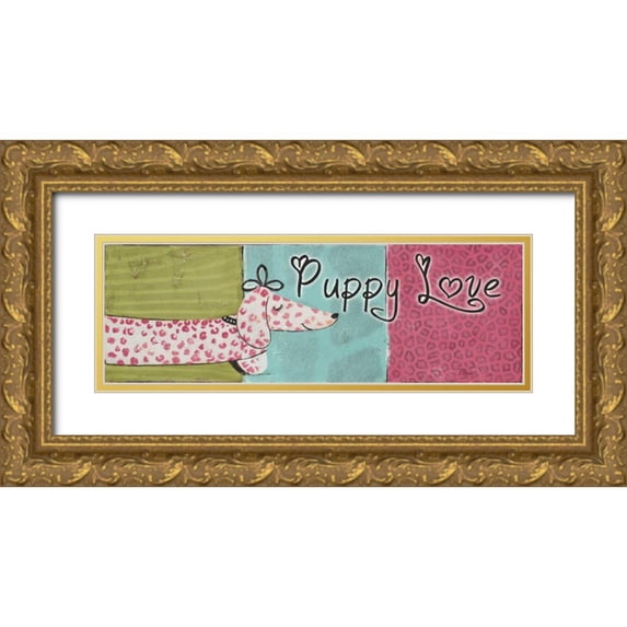 Pinto, Patricia 32x13 Gold Ornate Wood Framed with Double Matting Museum Art Print Titled - Puppy Love