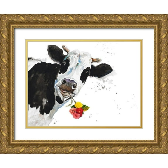 Pinto, Patricia 32x25 Gold Ornate Wood Framed with Double Matting Museum Art Print Titled - Crazy Cow