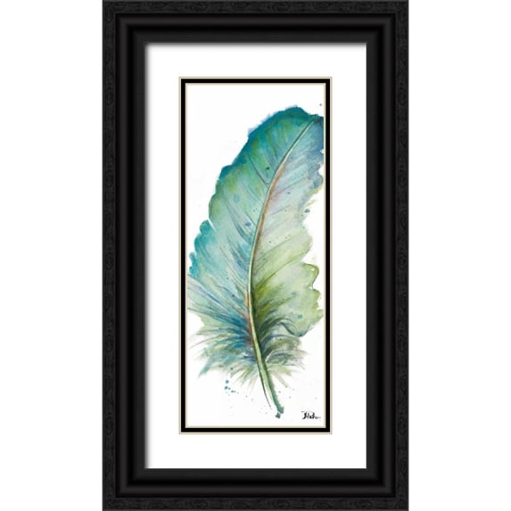 Pinto, Patricia 8x14 Black Ornate Wood Framed with Double Matting Museum Art Print Titled - Watercolor Feather White IV