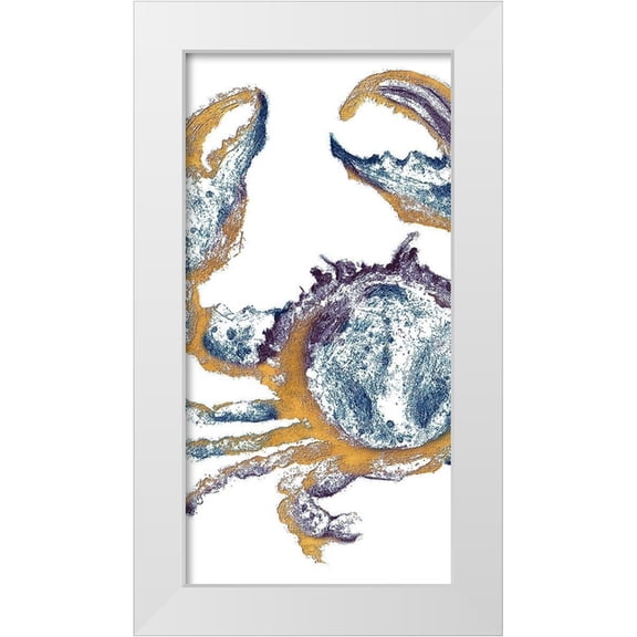 Pinto, Patricia 9x14 White Modern Wood Framed Museum Art Print Titled - Surf Side Golden Blue Crab