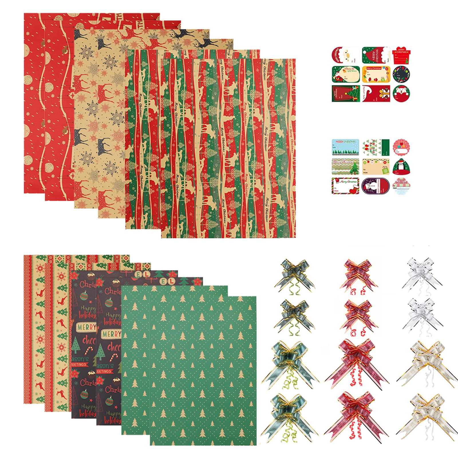 PintreeLand 12 Sheets Christmas MMF7 Wrapping Paper Set(6 Large&6 Small ...