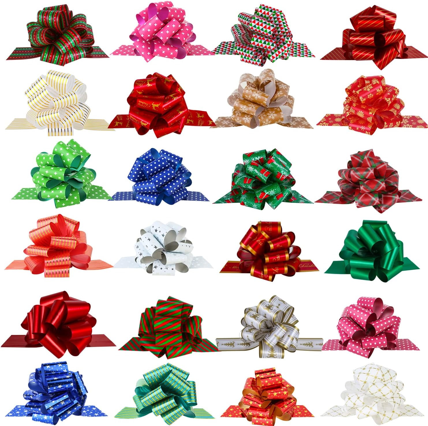 PintreeLand 24PCS Christmas Gift Wrap Pull Bows with Ribbon 5 Wide Wrapping Accessory for Xmas Present, Florist, Bouquet, Basket