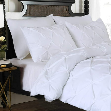 Pintuck 2-Piece Duvet Set, Pinch Pleat Design, Button Closure and Corner Ties for Easy Placement, Matching Sham Included, Twin/Twin XL, White