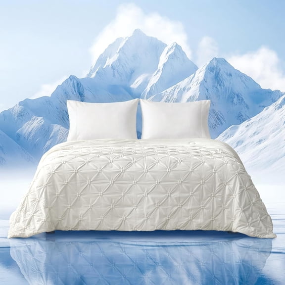 Pintuck Cooling Comforter Queen Size White 90x90 Inches