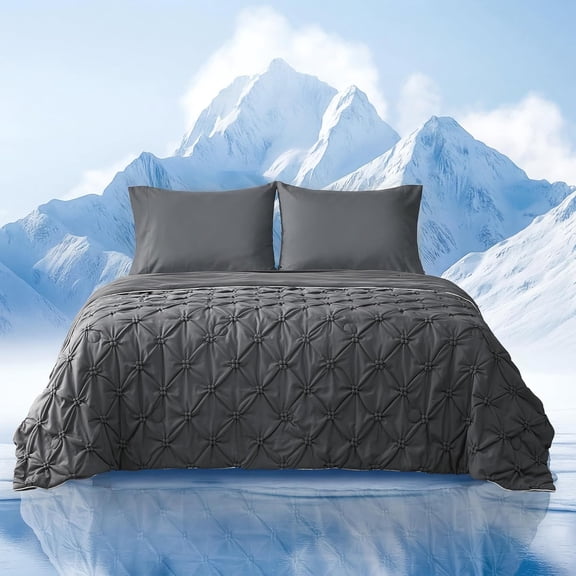Pintuck Cooling Comforter Twin Size Charcoal Grey 68 x 90 Inches