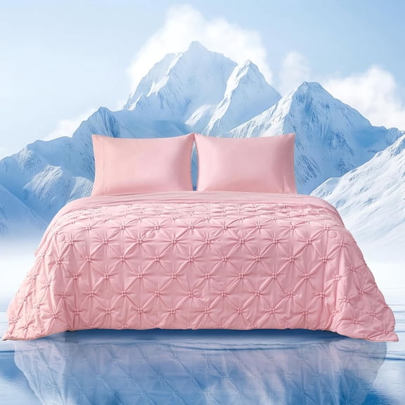 Pintuck Cooling Comforter Twin Size Pink 68x90 Inches